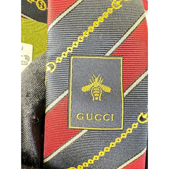 Gucci Navy/red Silk Interlocking G Chain Striped Tie - Picture 6 of 11